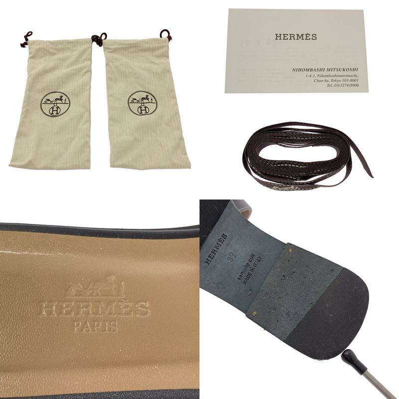 Hermes Oran Sandales Oran Leather Sandals - 37 - Black - Women