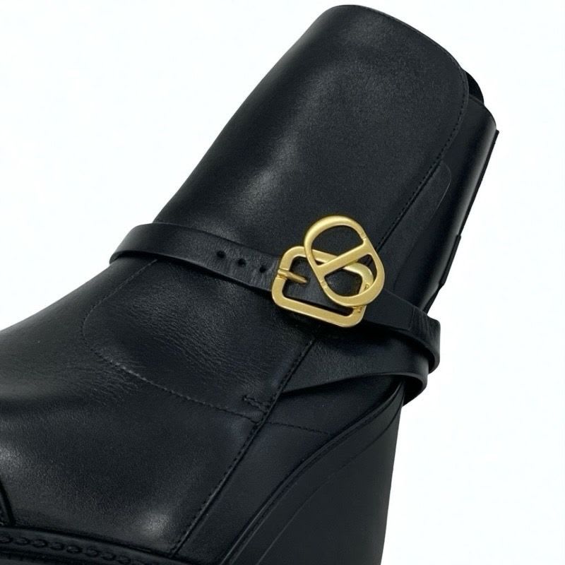 Christian Dior Empreinte Boots Short Shoes Leather Black Gold Belt Logo