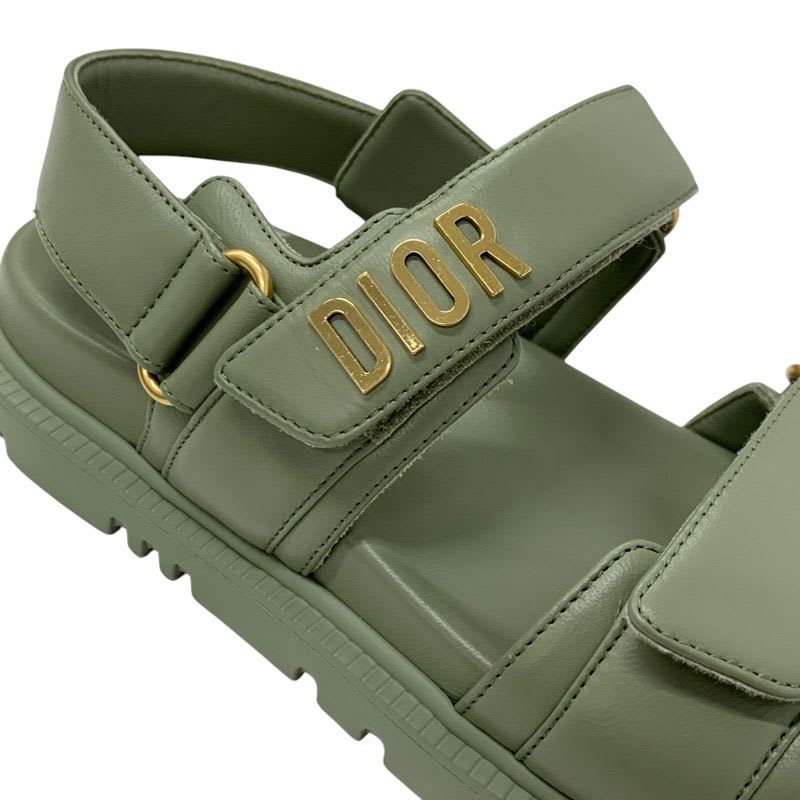 Christian Dioract Sandals Shoes Leather Green Logo Flat