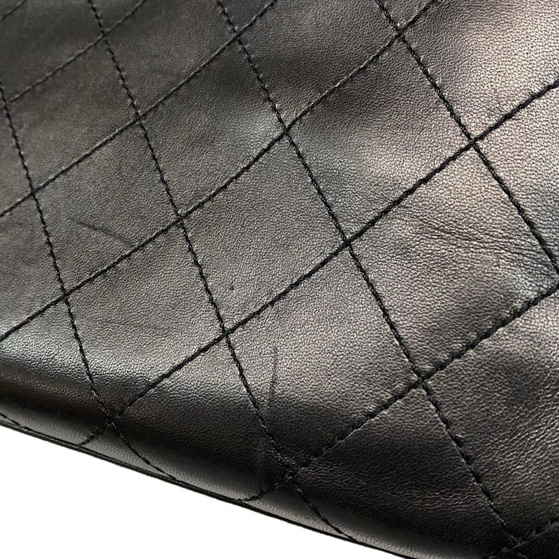 Chanel Shoulder Bag Wild Stitch Black Silver Hardware Leather