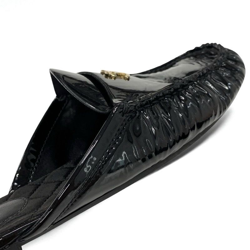 Chanel Flat Shoes Patent Black Here Mark Mules