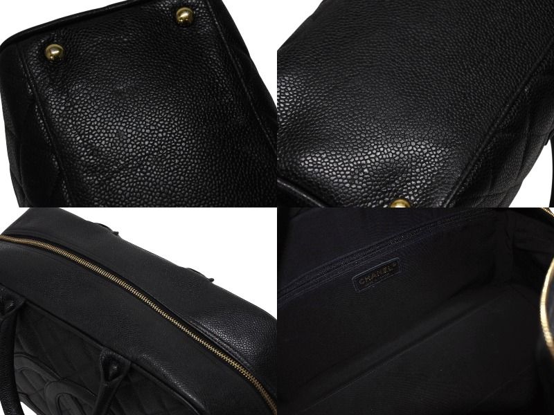 Chanel Handbag Mini Boston Caviar Leather CC Logo Black Gold — view 8