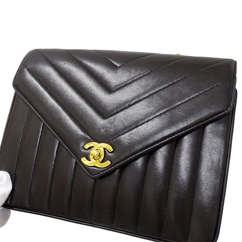 Chanel Bag Women's Brand Shoulder Bag V Stitch Lambskin Black Gold Hardware