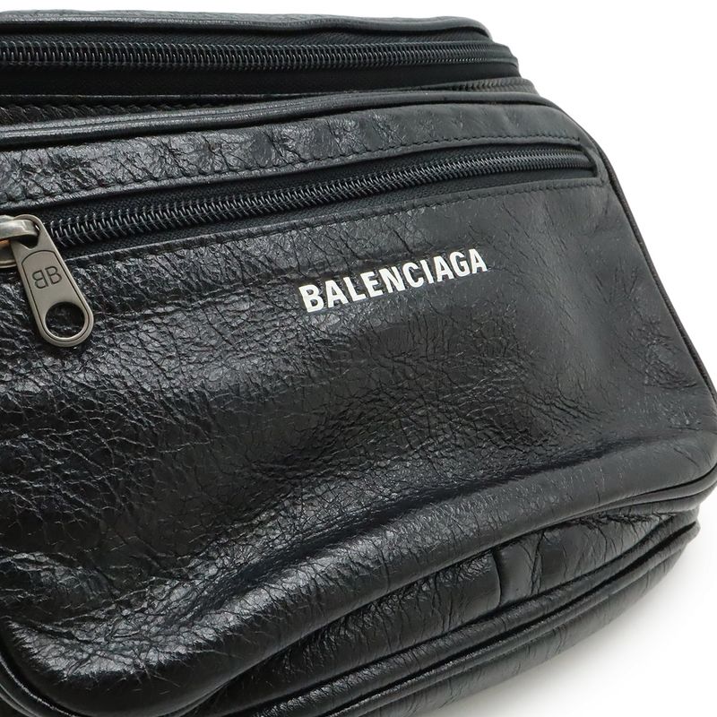 Balenciaga Exclusive Line Explorer Belt Bag Waist Pouch Body Bag Leather Black