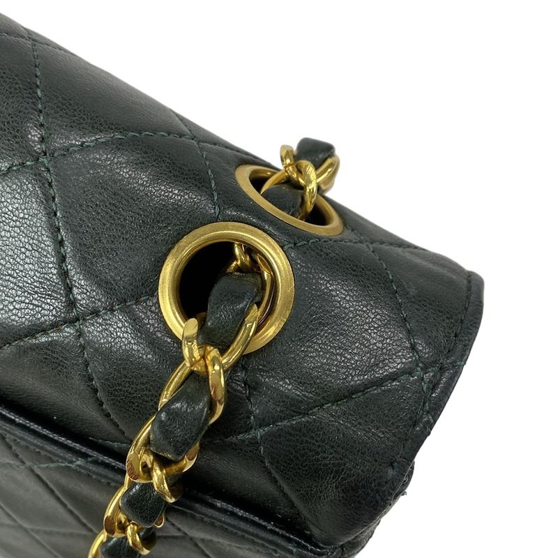 Chanel Shoulder Bag Matelasse Dark Green Chain Shoulder Gold Hardware Lambskin
