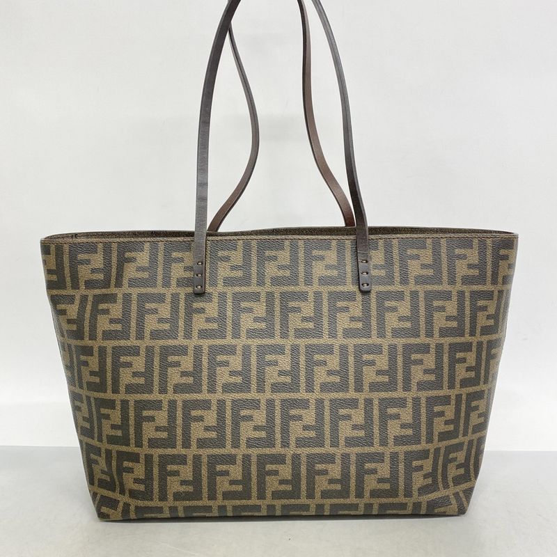 Fendi Tote Bag Zucca PVC Brown Black Gold Hardware Women's