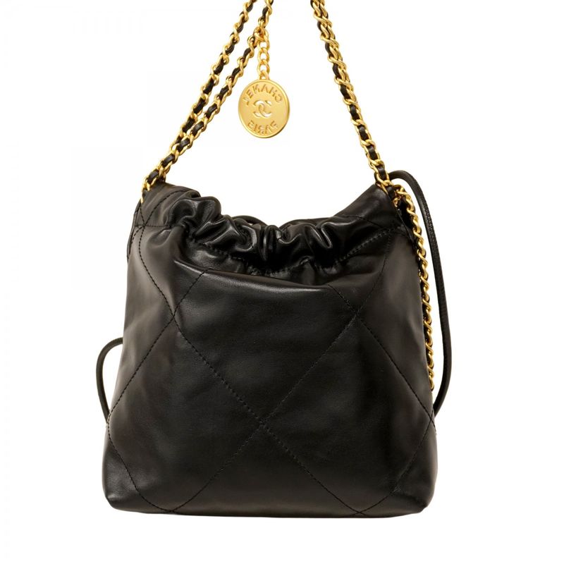 Chanel Shoulder Bag Chanel 22 Calfskin Black Gold Hardware Women