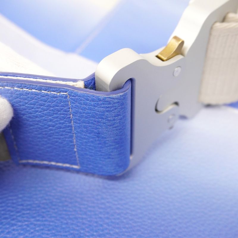 Christian Dior Shoulder Bag Saddle Leather Blue White Silver Hardware Women