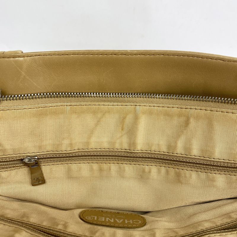 Chanel Handbag Matelasse Lambskin Beige Silver Hardware Women