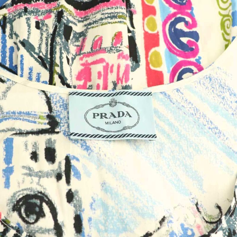 Prada Voyage Print Dress Sleeveless 40 White Multicolor Es - OS