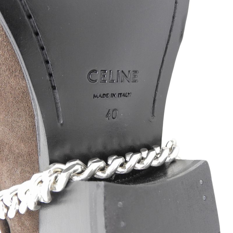 Celine Unused Suede Camargue Biker Chelsea Boots Shoes Men's Dark Brown 40