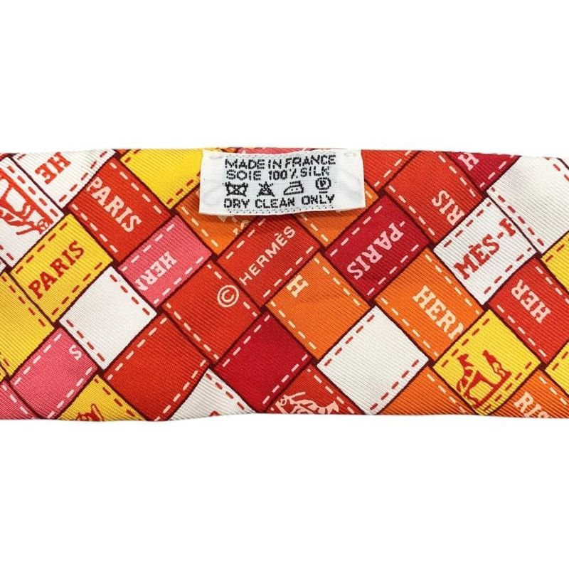 Hermes Silk Scarf Twillie Bolduc Pink Orange Yellow White Bolduc Au Carre Hermes