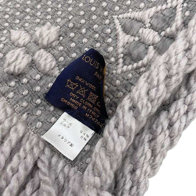 Louis Vuitton Scarf Echarpe Logomania M74742 Monogram Wool Silk Gripe Lou Grey