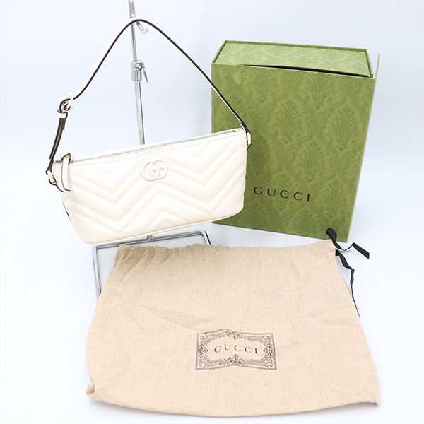 Gucci White Leather GG Marmont One Shoulder Bag 739166 Women's 400000180100