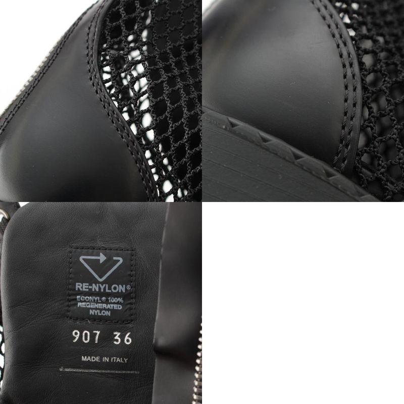 Prada Lace Up Long Boots Mesh Triangle Logo Boots 1w907m Black 36