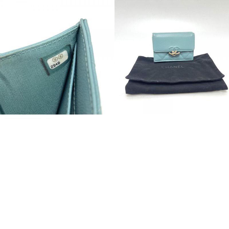 Chanel Trifold Wallet Half Coco Mark Leather Light Blue
