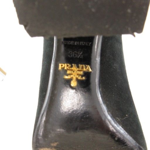 Prada Long Boots 36.5 22.5cm (8.86in) Shoes High Heel Chunky Heel Suede Black Ae