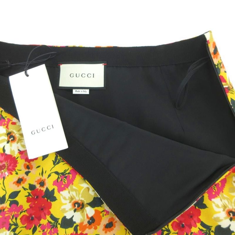 Gucci Tagged Flower Print a-Line Skirt Trapezoidal Bee Floral 42 Yellow