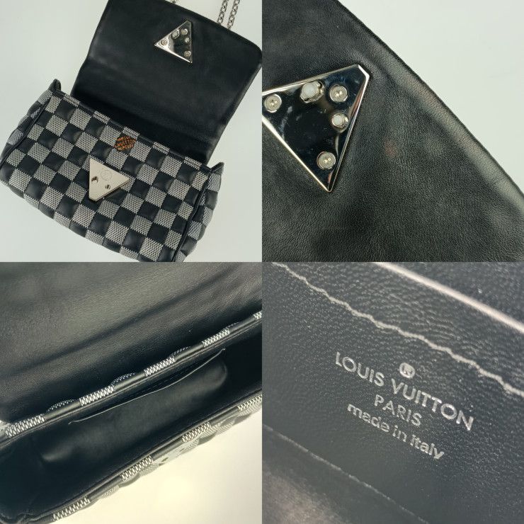 Louis Vuitton Damier Twist BB N40221 Black White Calf Leather Women Nicolas