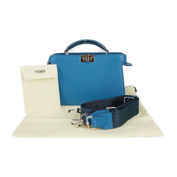 Fendi Handbag Beekaboo ICU 7va582 AMA3 F1js5 Blue Calf Leather Silver Hardware