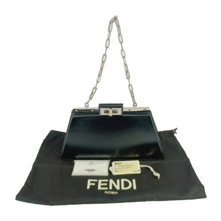 Fendi Shoulder Bag PEEK A BOO CUT Medium 8bn340 ANSC Black Leather Women Silver