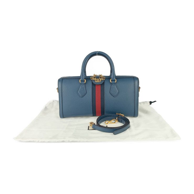 Gucci Handbag GG Ophidia Mini Boston Bag 524532 Navy Gold Hardware Leather