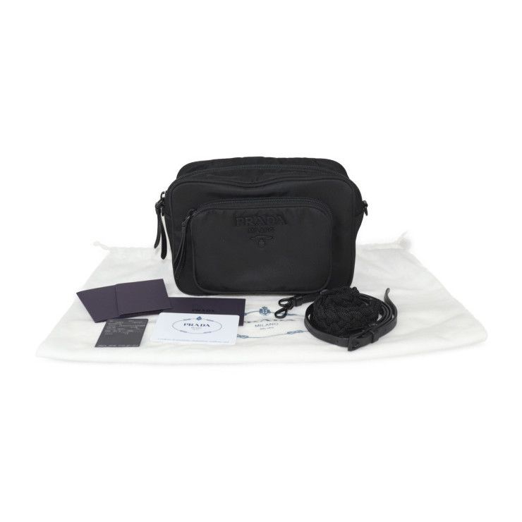 Prada Crossbody Bag Shoulder Bag 1bh107 Nylon Leather Black 2WAY Pouch Logo