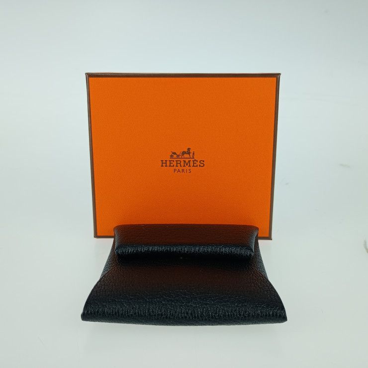 New Old Unused Hermes Bastia Coin Case - Black Chevre Unisex Silver Hardware