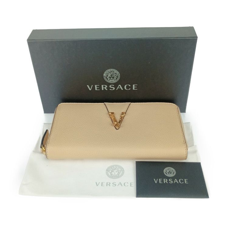 Unused Exhibit Versace Wallet Virtus Round Zipper Long Wallet 1006263 Beige