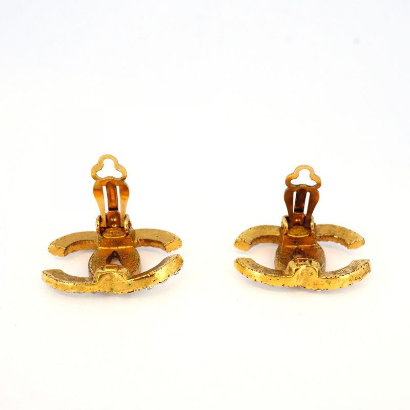Chanel Earrings Coco Mark GP Plated Rhinestone Gold Ladies