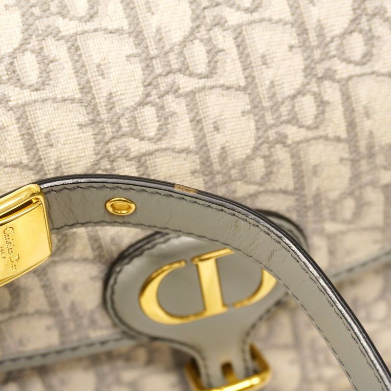 Christian Dior Shoulder Bag Oblique Jacquard Canvas Gray Gold Hardware Women