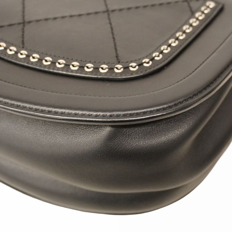 Chanel Shoulder Bag Coco Eyelet Leather Black Silver Hardware Women