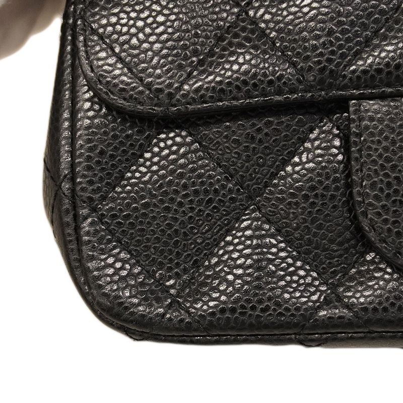Chanel Shoulder Bag Mini Matelasse Caviar Skin Black Silver Hardware Women