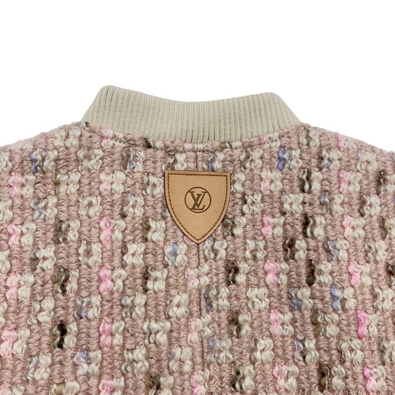Louis Vuitton Tweed Outer Jacket Zip Up Logo Wool Pink White