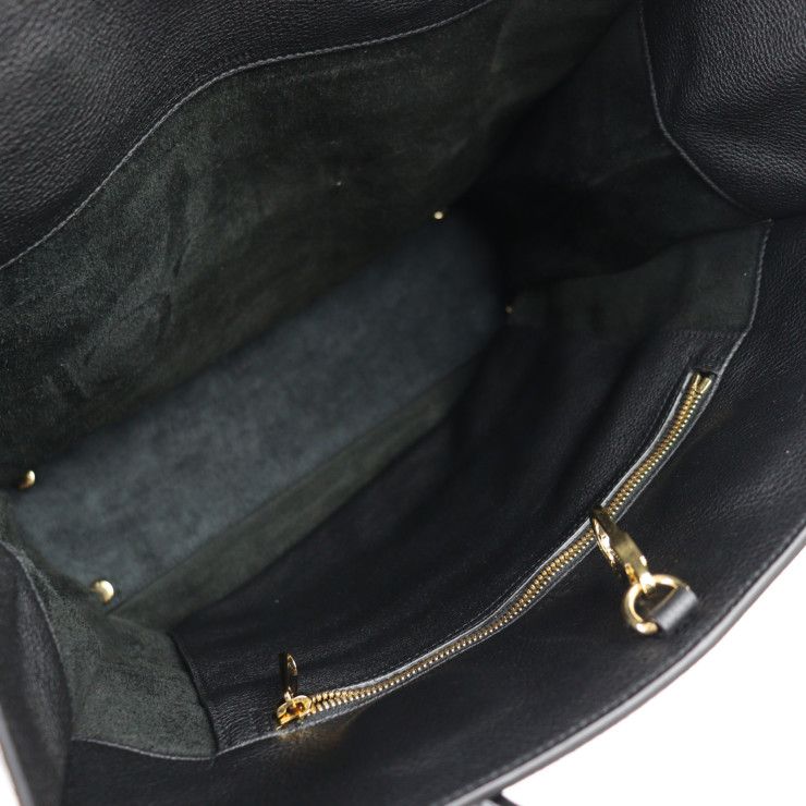 Gucci Logo Medium Tote Shoulder Bag 674850 Embossed Scuff Leather Black Gold