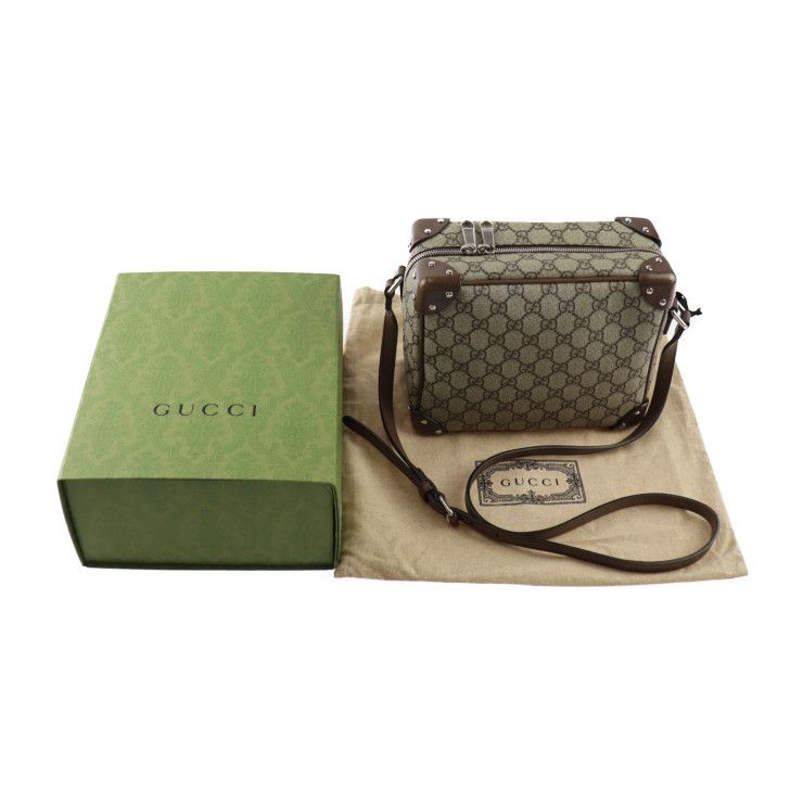 Gucci Shoulder Bag 626363 Leather Beige Brown Silver Hardware GG Supreme