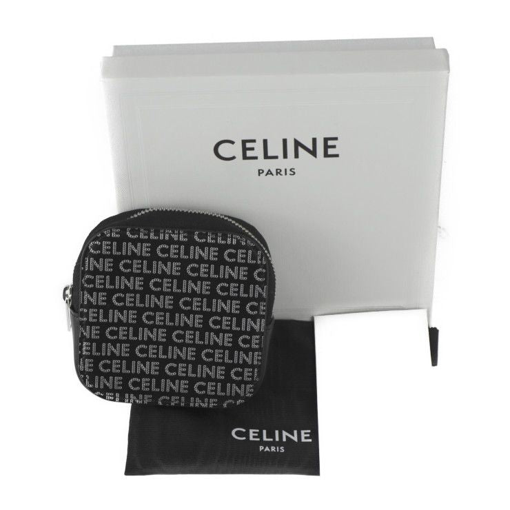 Celine Coin Case - Leather Black Silver Round Zipper Multi Case Small Purse Logo