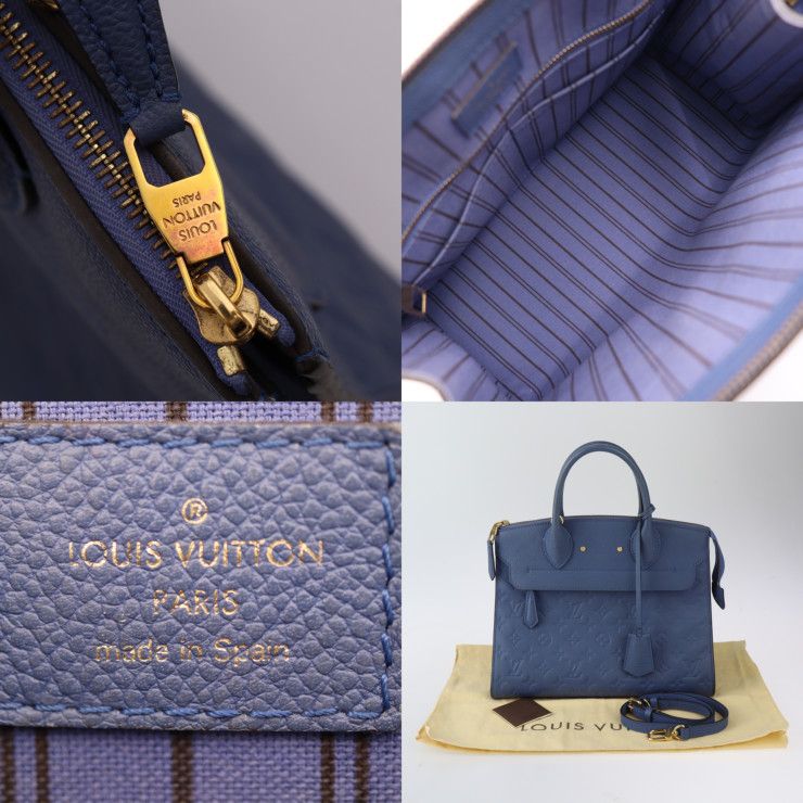 Louis Vuitton Pont Neuf MM Handbag M41751 Leather Denim Ankle Gold Hardware