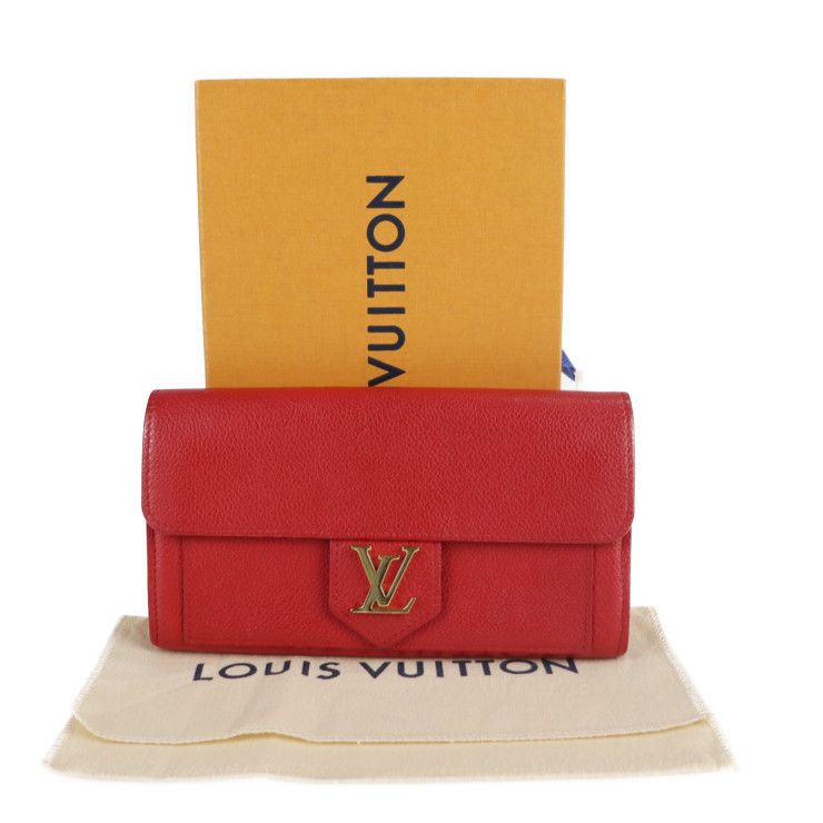 Louis Vuitton Portefeuille Lock Me Long Wallet M61277 Leather Ruby Red Gold
