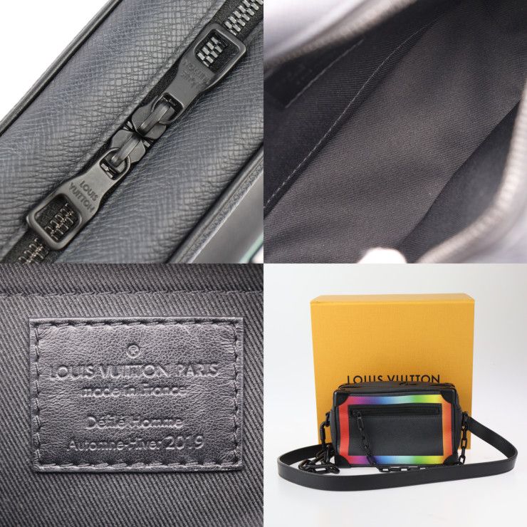 Louis Vuitton Mini Soft Trunk Shoulder Bag M30351 Taiga Leather Black Rainbow