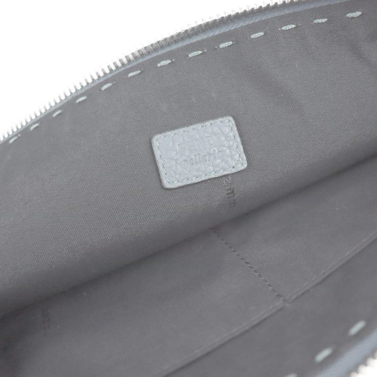 Fendi Clutch Bag 7m0225 Leather Blue Gray Selleria Second Bag Handbag