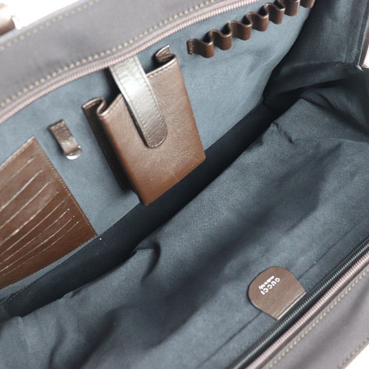 Gucci Business Bag 015.1046.0093 Leather Nylon Brown Silver Hardware Briefcase
