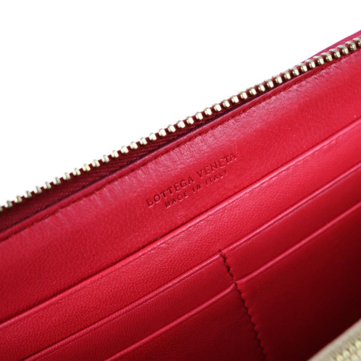 Bottega Veneta Bottega Veneta Long Wallet 114076 Leather Red Intrecciato Round