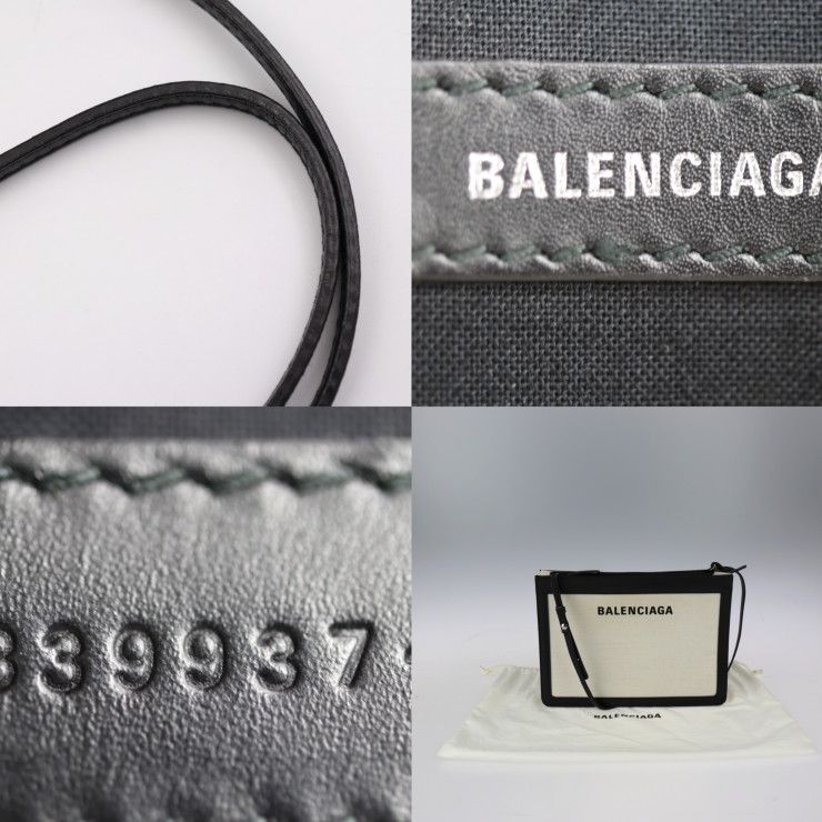 Balenciaga Navy Pochette Shoulder Bag 339937 Canvas Leather Natural Black 2WAY