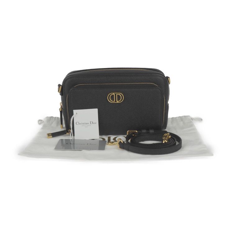 Christian DIOR Caro Double Pouch Shoulder Bag S7431ubae Calfskin Black Gold