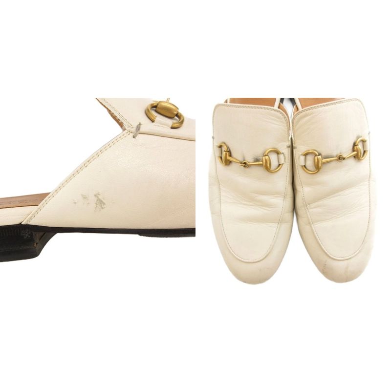 Gucci Prince Town Horsebit Mules Sandals Shoes Real Leather 38 White 123513 NU