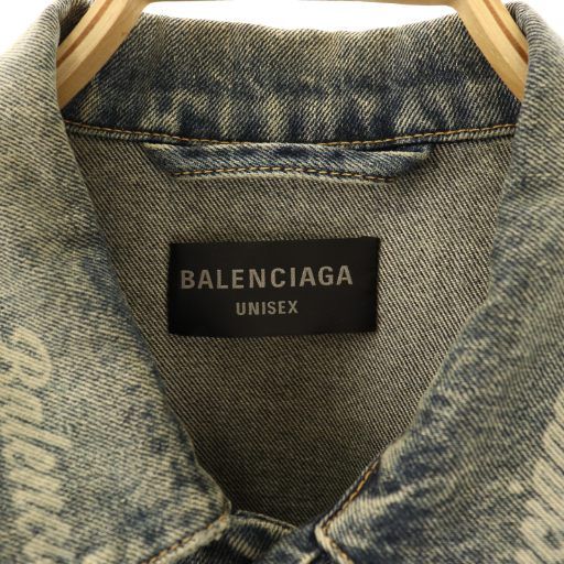 Balenciaga Logo Print Denim Jacket G Jean Jeans Blouson Cotton S Navy Blue NR -