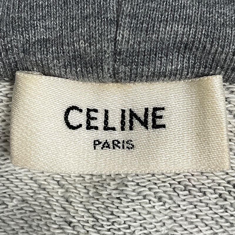 Celine Loose Hoodie Logo Pullover Cotton Fleece Top Hoodie Light Gray Women