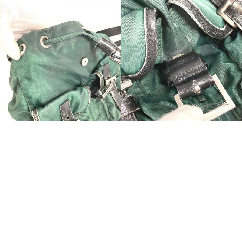 Prada Backpack Sac Triangle Logo Triangle Logo Plate Leather Nylon Green