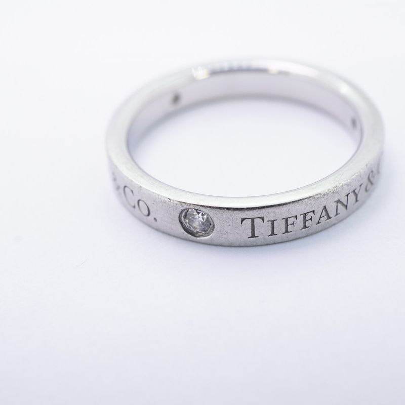 Tiffany & Co Ring Flat Band 3PD Pt950 Platinum Diamond #8 Ladies